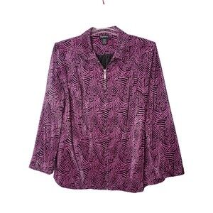 MAGGIE BARNES Pink Black Geometric Print Zip Front Blazer Jacket Plus Size 2X